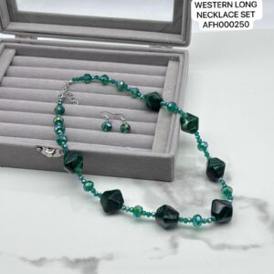 H19 Western Long Necklace Set Green 250