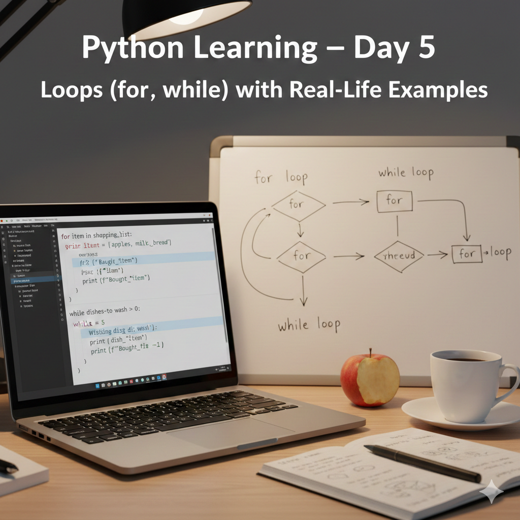 Python Learning – Day 5: Loops (for, while) with Real-Life Examples